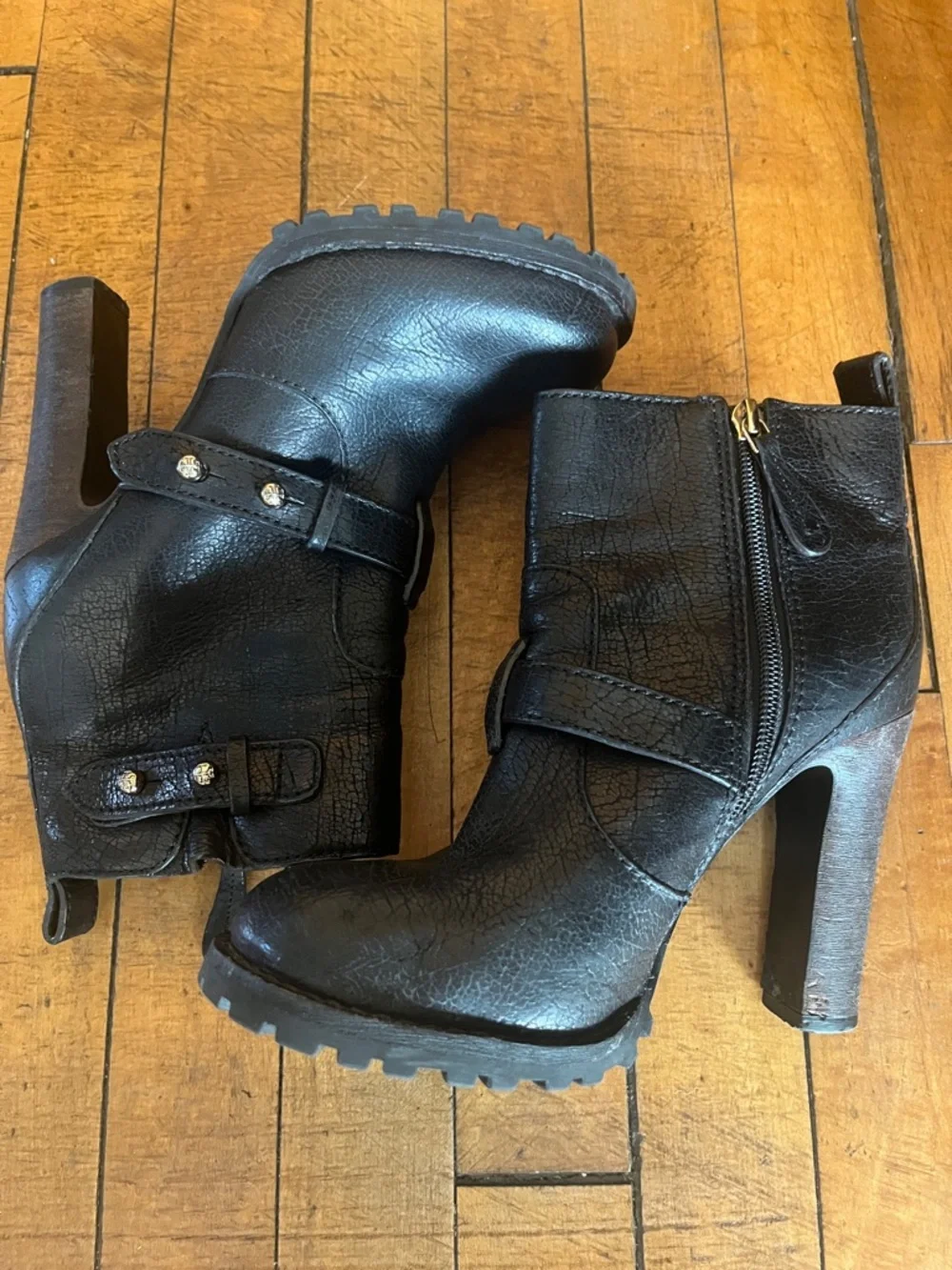 Tory Burch Landers Moto Black High-Heel Platform Ankle Boots